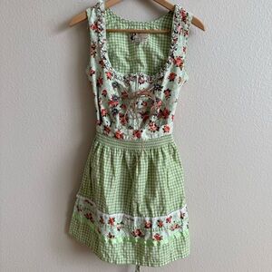 Bavarian Oktoberfest Checkered Green Floral Dress with Apron Size 40